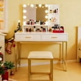 thumbnail image 1 of Ktaxon Vanity Table Set with 3 Color Lighted Mirror & Stool, Makeup Vanity Dressing Table, 2 Drawers and Storage Shelves for Bedroom, Gold Vanity Desk for Women (White), 1 of 11