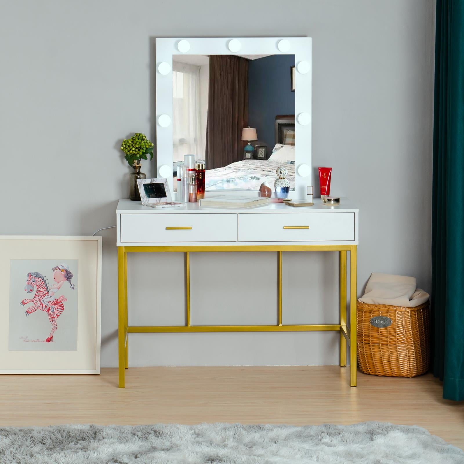 Ktaxon Vanity Table with Lighted Mirror, Makeup Vanity Dressing Table