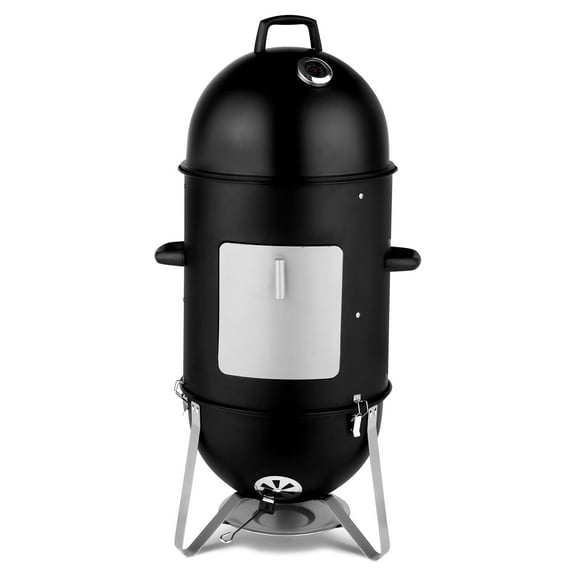 Ktaxon Vertical Steel Charcoal Smoker, Heavy Duty Three Layer Round BBQ Grill Smokey Mountain Cooker for Outdoor Cooking, Black