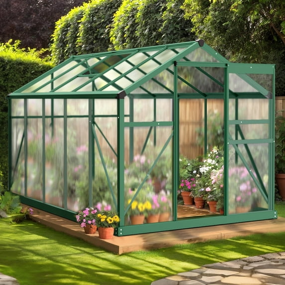 Ktaxon 6x10ft Polycarbonate Greenhouse, Heavy Duty Aluminum Frame, Adjustable Roof Vent, Sliding Door, Green