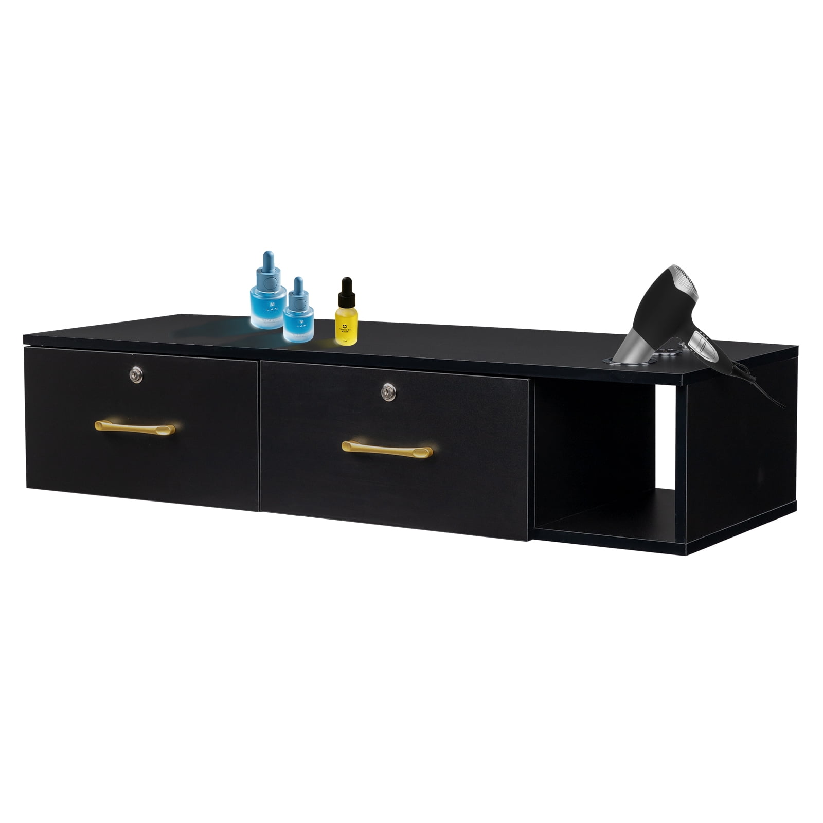 Ktaxon Wall Mount Styling Barber Station, Beauty Salon Spa Equipment, Salon Cabinet Station for Hair Stylist, Black