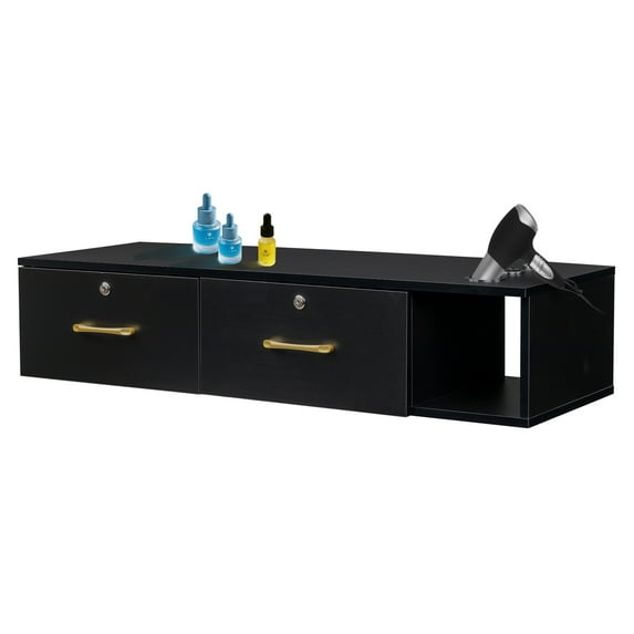 Ktaxon Wall Mount Styling Barber Station, Beauty Salon Spa Equipment, Salon Cabinet Station for Hair Stylist, Black