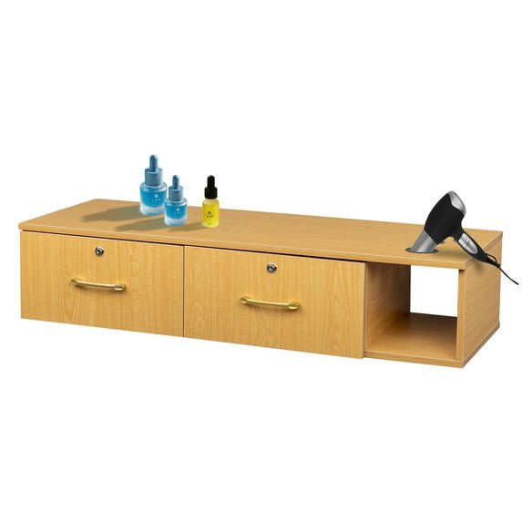 Ktaxon Wall Mount Styling Barber Station, Beauty Salon Spa Equipment, Salon Cabinet Station for Hair Stylist, Oak