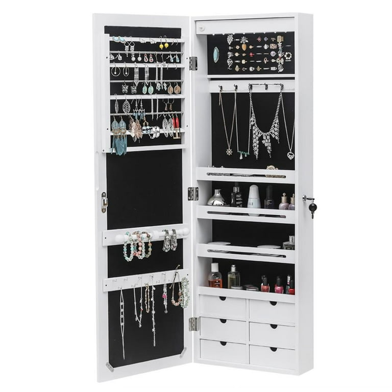 Ktaxon Wall Mounted Jewelry Cabinet, Blue LEDs Armoire Organizer