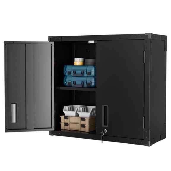 Ktaxon Wall Mounted Metal Garage Storage Cabinet with Lock, Adjustable Shelf Steel Tool Organizer, Floating Upper Wall Cabinet, 30 x 12 x 28, Black
