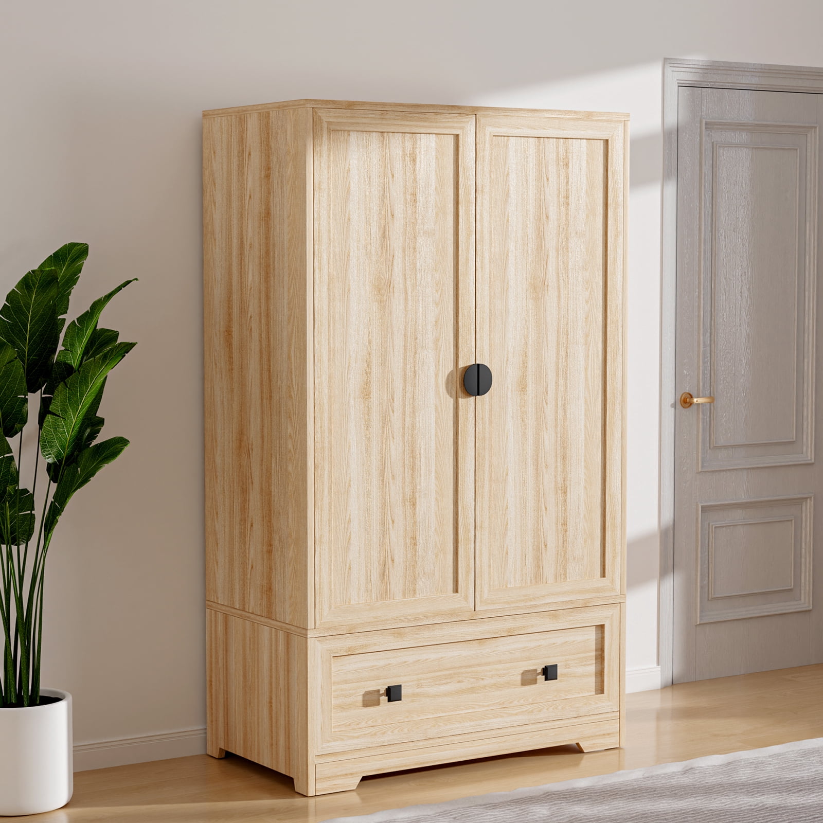 Ktaxon Wardrobe Armoire Closet with Hanging Rod, Large Capacity Storage