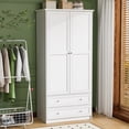 thumbnail image 1 of Ktaxon Wardrobe Armoire Closet with Hanging Rod, Modern Drawer & Shelf – Elegant White Finish Closet, Farmhouse to Mid-Century Style, 1 of 10
