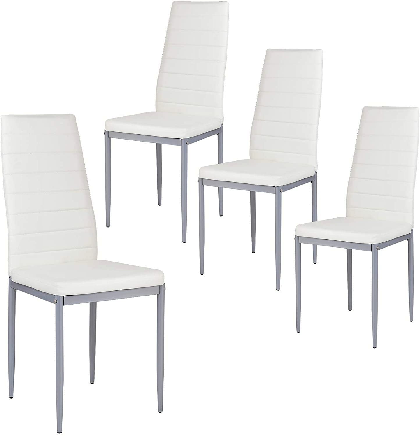 Set of 4 Creamy White High-Back PVC Leather Dining Chairs
