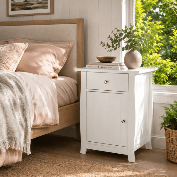 Ktaxon White Nightstand Bedside Table Wooden Accent End Table with Drawer for Home, Bedroom, College Dorm