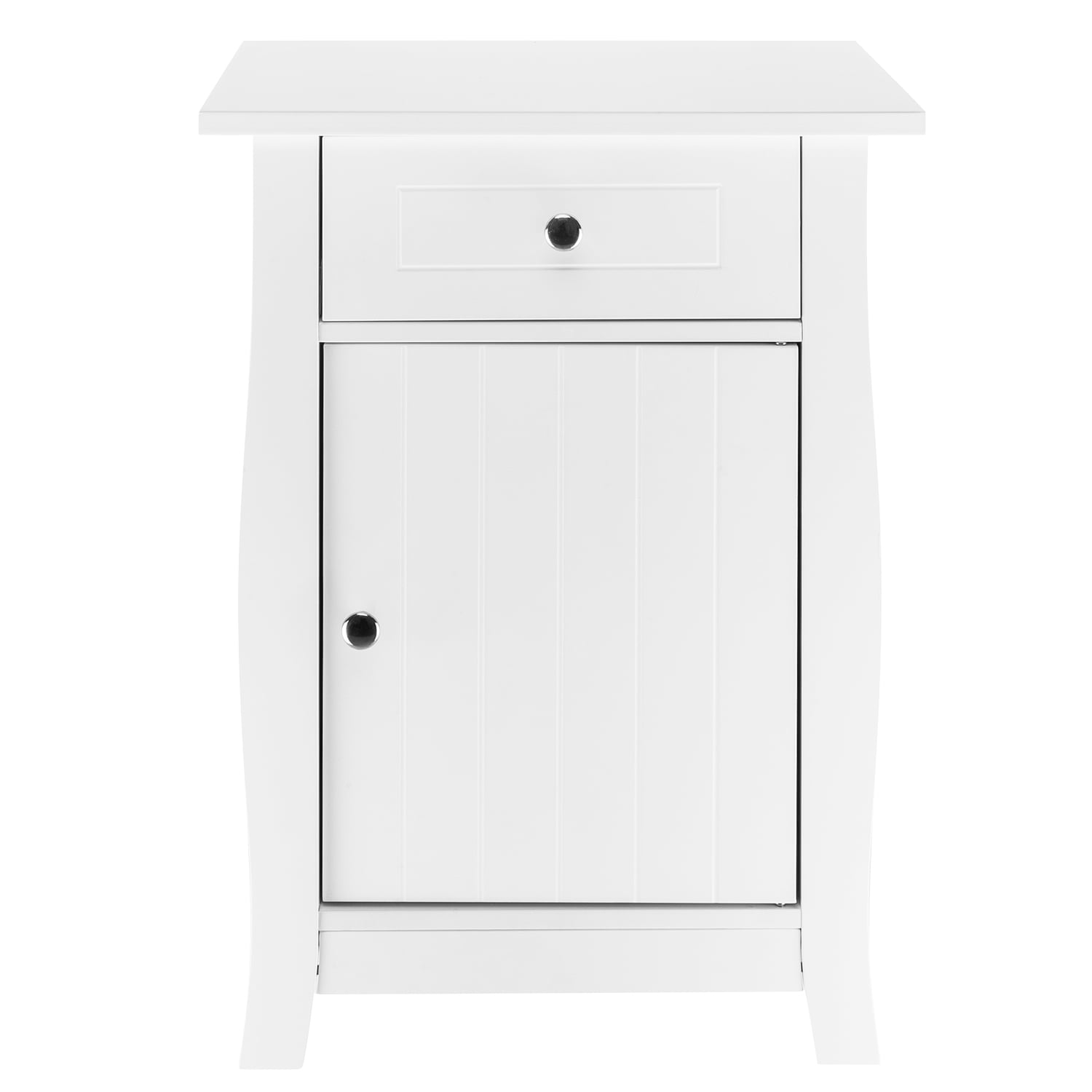 White MDF 1-Drawer Nightstand with Cabinet Storage