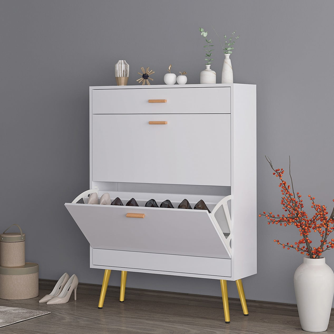 Ktaxon Wooden Shoe Cabinet, Shoe Storage with 2 Flip Drawers Ktaxon Wooden Shoe Cabinet, Shoe Storage with 2 Flip Drawers