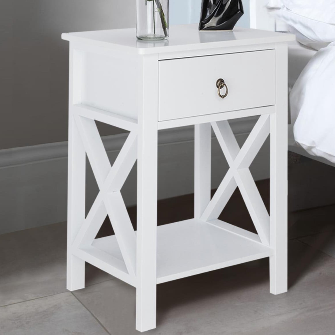 Ktaxon White Wood Beside Table Nightstand with Drawer, Side Storage End Table for Home Office Bedroom Living Room Furniture