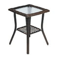 thumbnail image 1 of Ktaxon Outdoor Wicker Side Table 17.9in, Rattan End Table with Glass Top for Patio Balcony Garden, Brown, 1 of 7