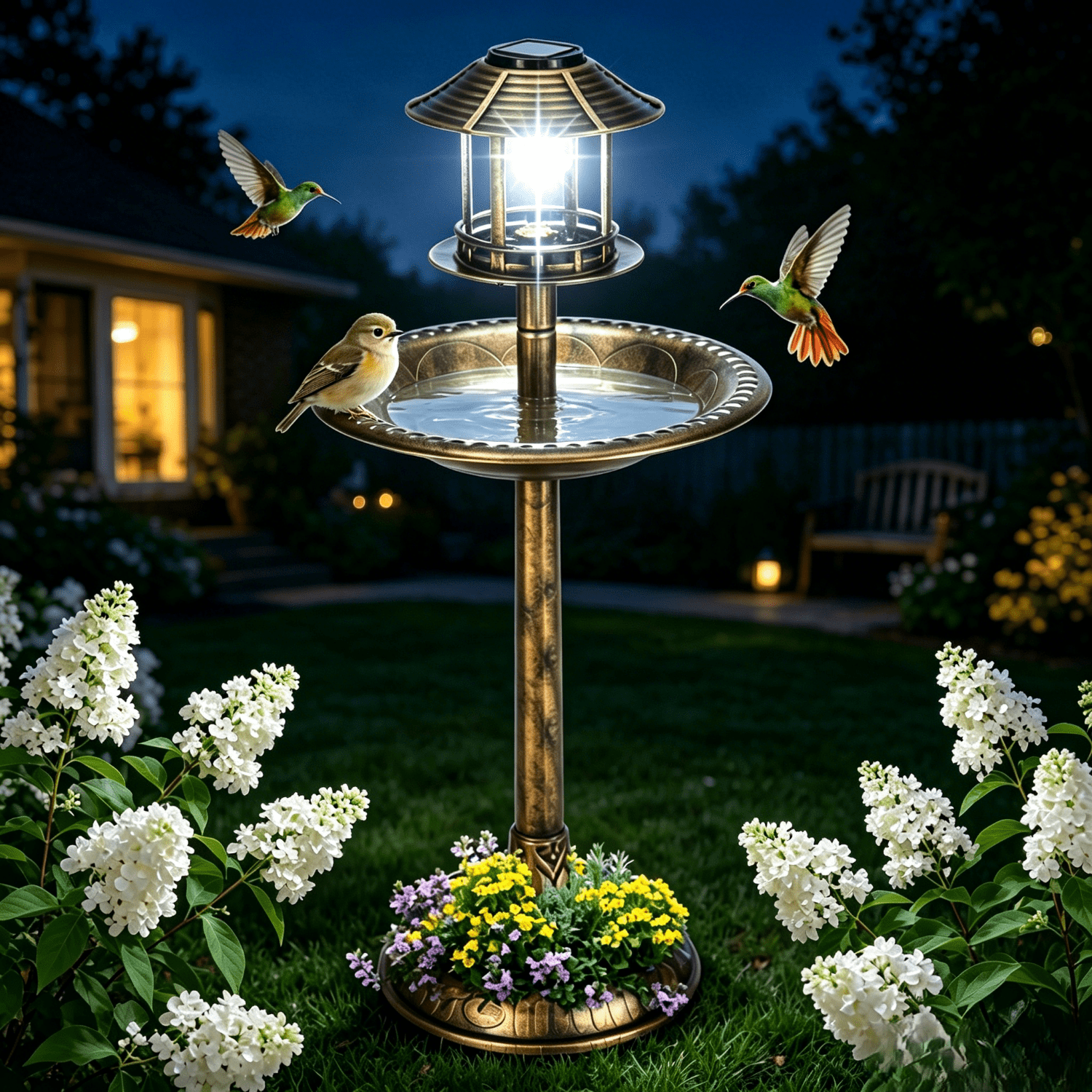 Ktaxon 41" Bird Bath Resin Pedestal Birdbaths with Solar Light  Antique Sculpture Finish Garden Decor Bronze