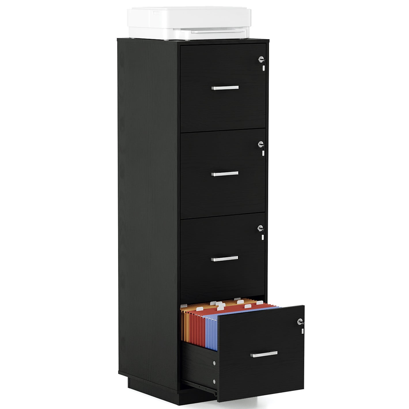 Ktaxon Wood 4-Drawer Lateral File Cabinet with Lock for Home Office, Lockable Filing Cabinet, Easy to Assemble, Black