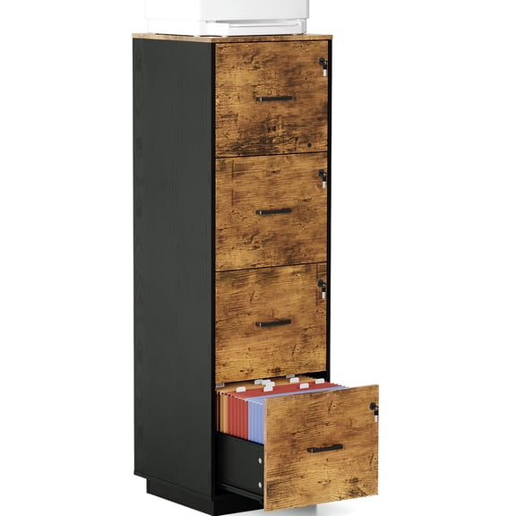 Ktaxon Wood Lateral File Cabinet with Lock for Home Office, Lockable Filing Cabinet, Easy to Assemble, Brown