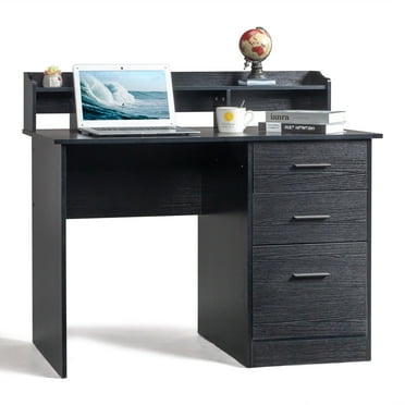 Ktaxon Wood Computer Desk Office Laptop PC Work Table, Writing Desk with 3 Drawers File Cabinet for Letter Size,Black