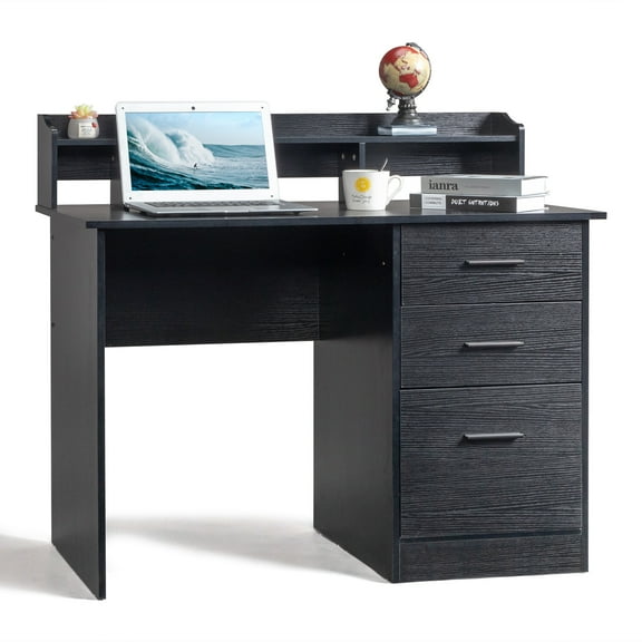 Ktaxon Wood Computer Desk Office Laptop PC Work Table, Writing Desk with 3 Drawers File Cabinet for Letter Size,Black
