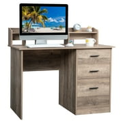 Ktaxon Wood Computer Desk Office Laptop PC Work Table, Writing Desk with 3 Drawers File Cabinet for Letter Size,Gray