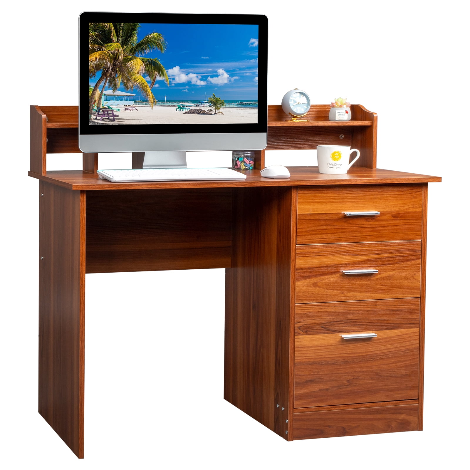 Ktaxon Wood Computer Desk Office Laptop PC Work Table, Writing Desk with 3 Drawers File