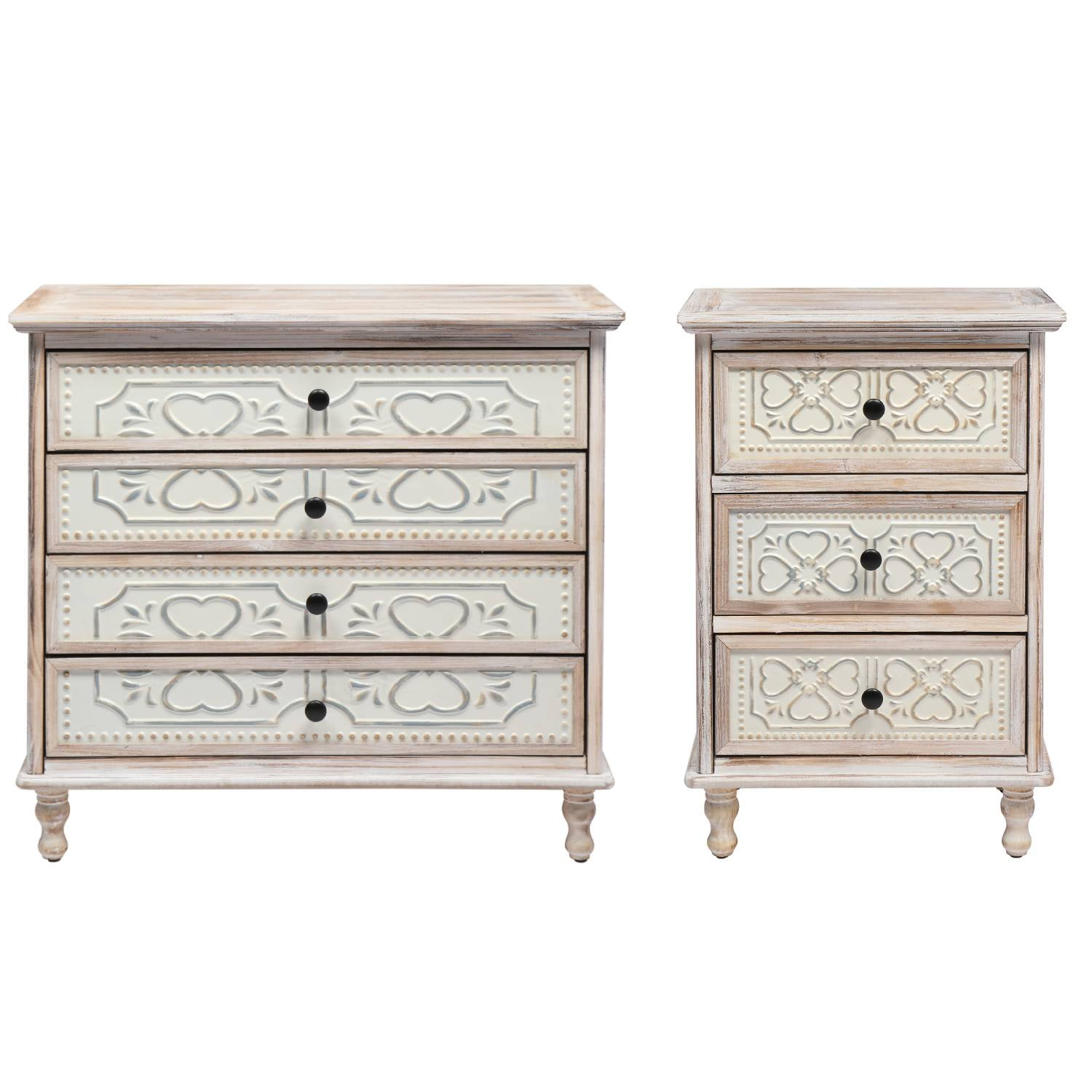 Ktaxon Wood Drawer Dresser & Nightstand Set, Whitewash finish - Walmart.com