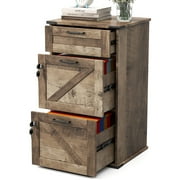 Ktaxon Wood File Cabinet with Lock 3-Drawer Lateral Office Filing Organizer with Rustic Metal Handles for Home Office, Rustic Gray