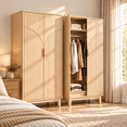 thumbnail image 1 of Ktaxon 2 Doors Fluted Wardrobe Armoire Closet with Hanging Rod, Wood Modern Drawer Shelf Elegant Oak Finish Closet with Metal Handles, Farmhouse to Mid Century Style, 1 of 11