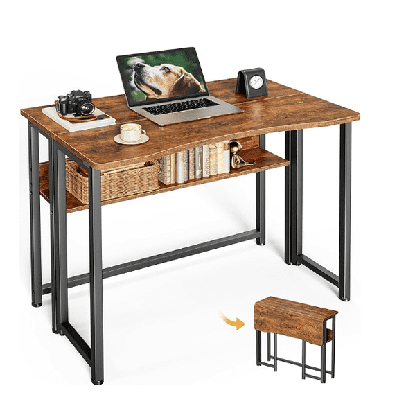 Ktaxon Wood Folding Computer Desk Office Laptop PC Work Table Home Drawer & Keyboard Tray, Brown