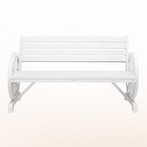 Ktaxon 56" Rustic Wooden Bench with Wagon Wheel Arms, 3-Person Garden Patio Seat, White