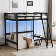 thumbnail image 1 of Ktaxon Wood Loft Bed Frame with LED Light, Full Size Loft Bed with Flat Rungs & USB Charging Station, Black, 1 of 8