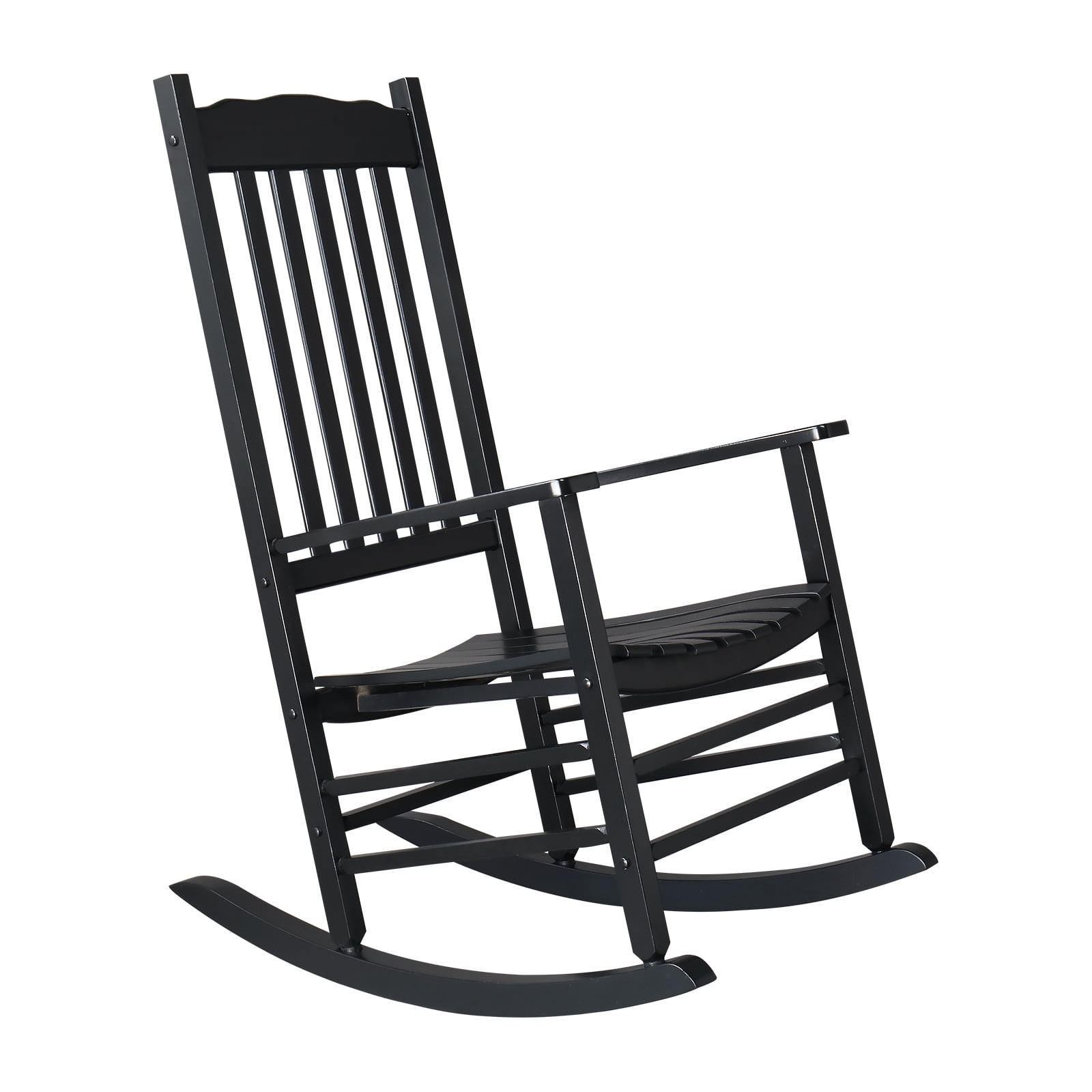 Ktaxon Outdoor Wood Rocking Chair, Patio Rocker Solid Wood Garden Chair with Armrests for Yard Poolside Balcony, Weatherproof Black