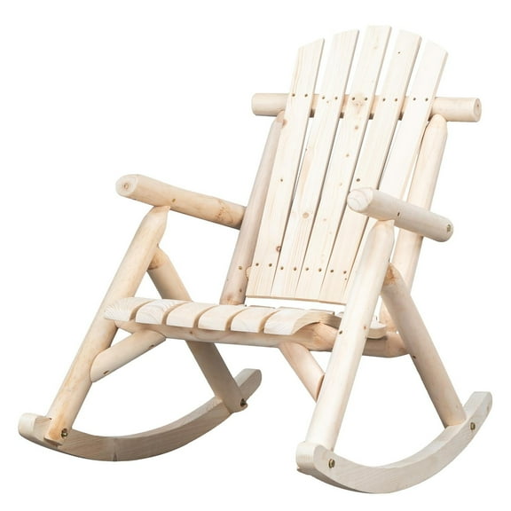 Ktaxon Wood Rocking Chair for Outdoor Wooden Adirondack Chair, Wooden Rocker w/ Armerest for Outdoor and Indoor, Natural Color