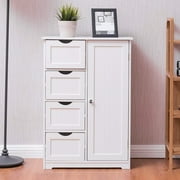Ktaxon Wooden Bathroom Floor Cabinet, Side Storage Organizer with 4 Drawers, 1 Cupboard & 2-Shelves, White