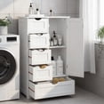 thumbnail image 1 of Ktaxon Wooden Bathroom Floor Cabinet, Side Storage Organizer with 5 Drawers, 1 Cupboard & 2-Shelves, White, 1 of 29