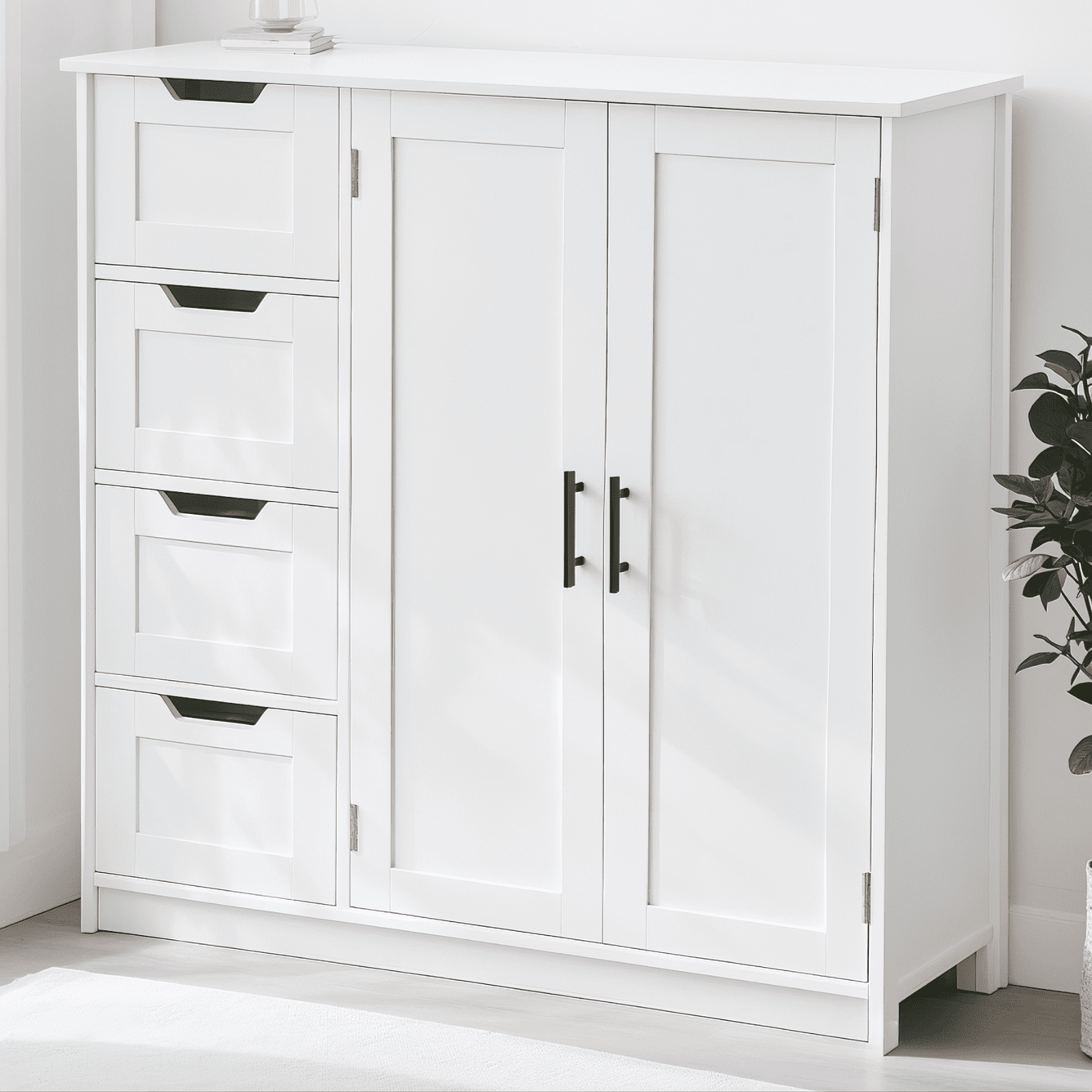 YK*☻ Ktaxon White Wooden Bathroom Floor Cabinet, 4 Drawers, 1