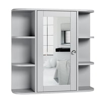 Ktaxon Wooden Bathroom Medicine Cabinet with Mirror Door & 8 Shelves, Wall Mounted Storage Organizer, Gray