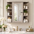 thumbnail image 1 of Ktaxon Wooden Bathroom Medicine Cabinet with Mirror Door & 8 Shelves, Wall Mounted Storage Organizer, Washed Gray, 1 of 15