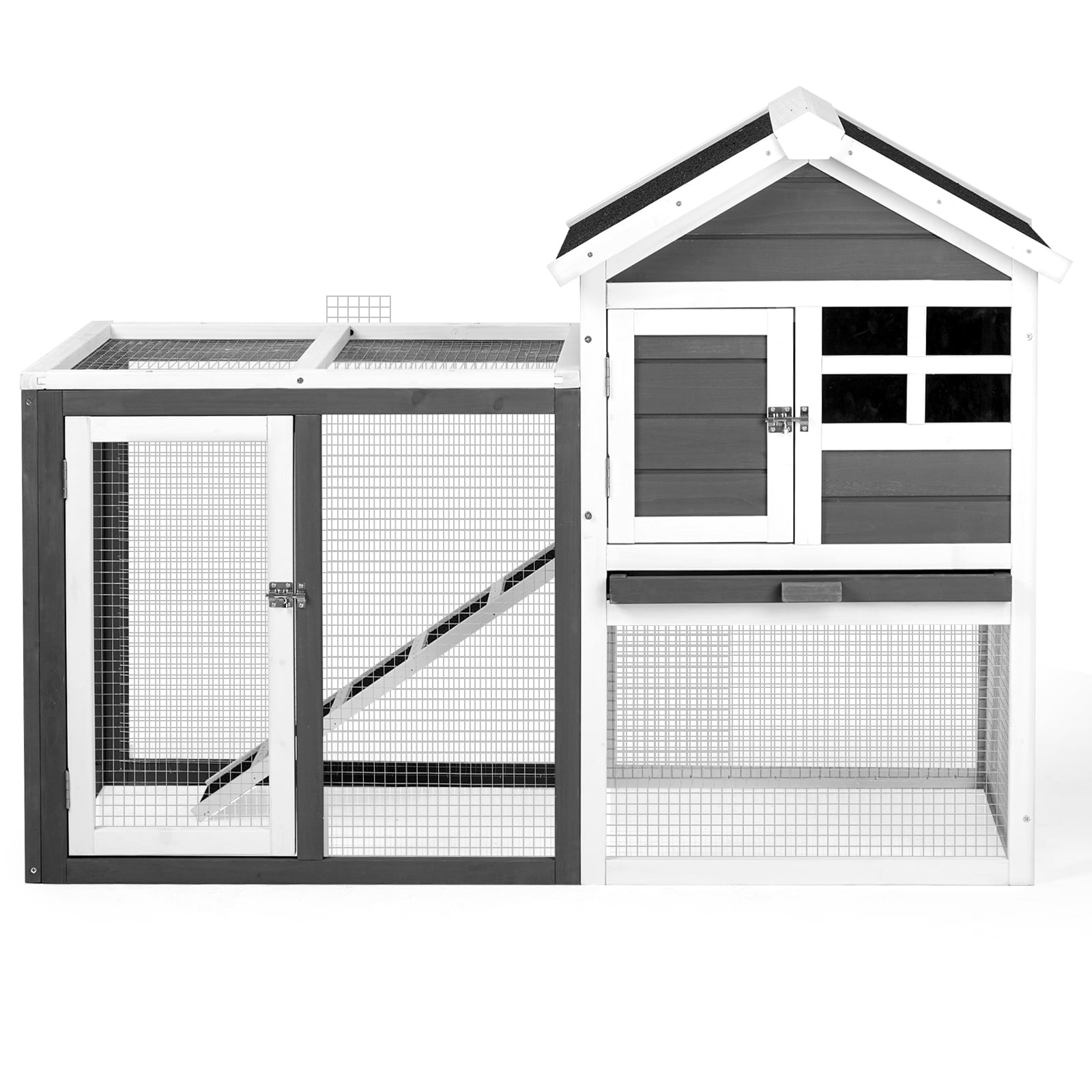 Gray and White 48'' Wooden Chicken Coop with Enclosure