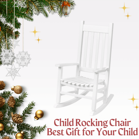 Ktaxon Wooden Child's Rocking Chair,Small Wooden Rocker with High Backrest for Kids Ages 3-6,for Patio Porch Outdoor & Indoor,Living Room,Bedroom,Balconies(White)