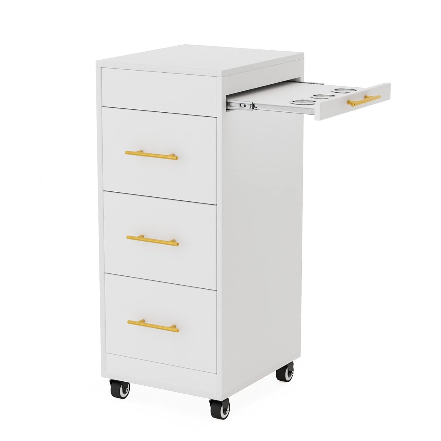 Ktaxon Wooden Hair Storage Cabinet, Salon Trolley Cart with Wheels, Stylist Cart Mobile Hairdressing Barber Station for Beauty Spa Barbershop, 3 Large Drawers, 3 Hot Tool Holders, White