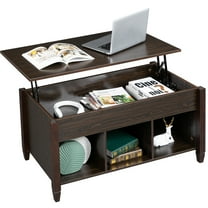 Ktaxon Wooden Lift Top Coffee Table, Hidden Storage Compartment & 3 Cube Shelves, Lift Tabletop Center Table for Living Room/Reception Room/Office, Brown