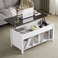 thumbnail image 1 of Ktaxon Mid-Century Lift Top Coffee Table, Multi-Functional Lift Tabletop Center Table for Living Room with Hidden Storage Compartment & 3 Cube Shelves, White & Dark Brown, 1 of 7