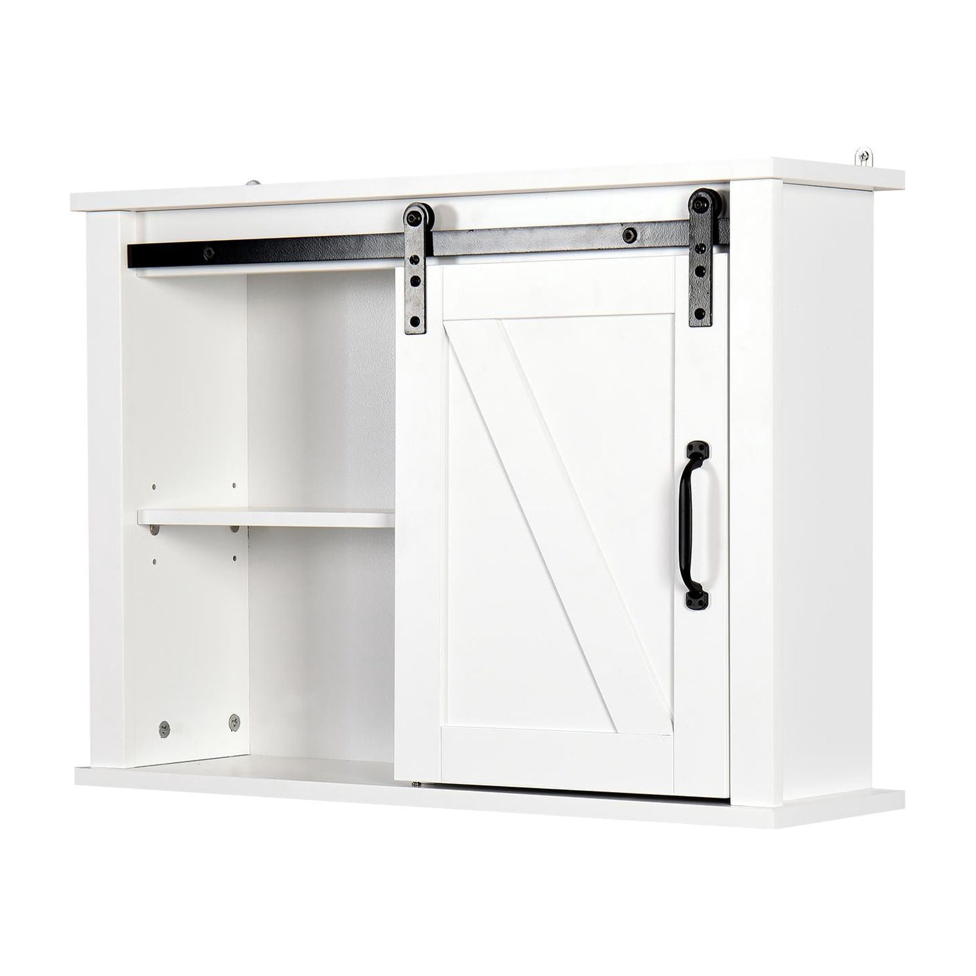 Ktaxon Wooden Medicine Cabinet Bathroom Wall Cabinet with Barn Door, Wall Mounted Storage Cabinet with 2 Adjustable Shelves, White