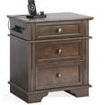thumbnail image 1 of Ktaxon Wooden Nightstand with Outlets & USB Ports, 3 Drawer Traditional Cottage Bedside Table, Brown, 1 of 10