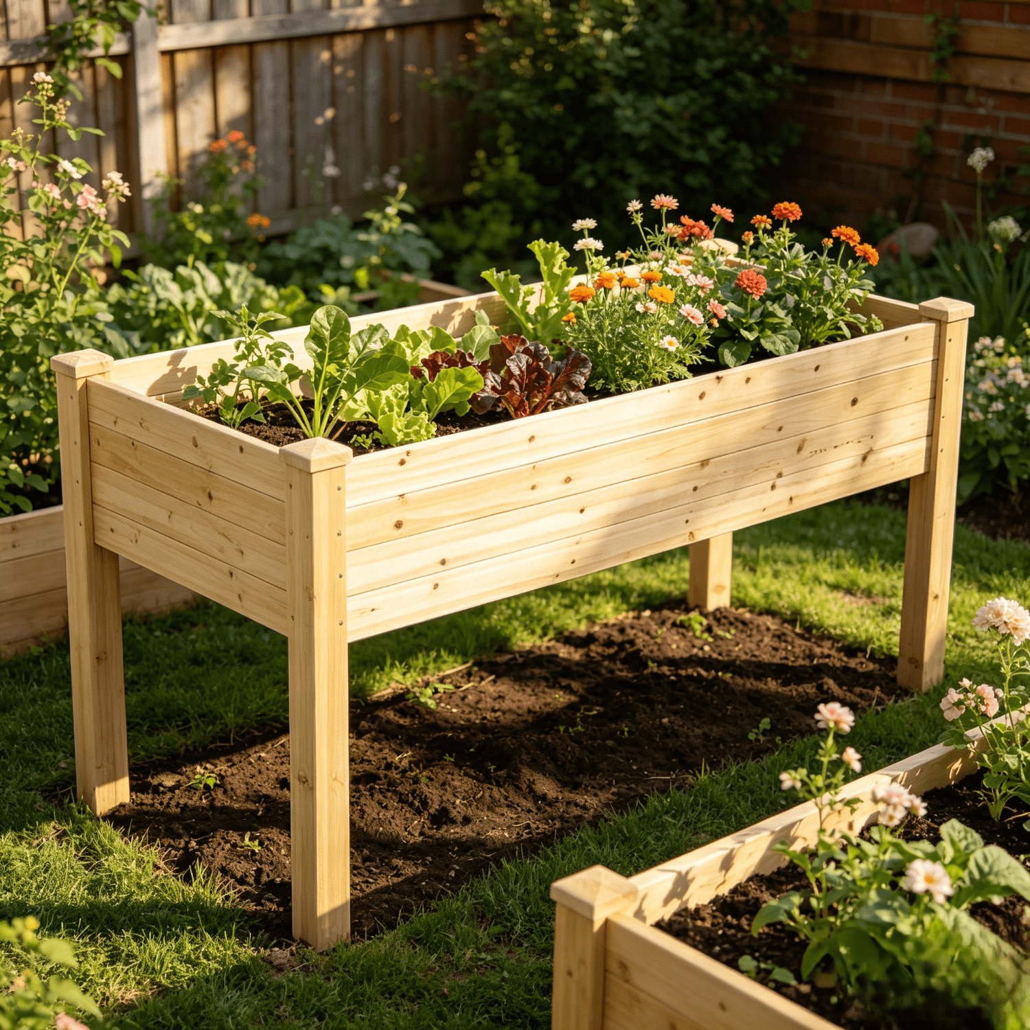 Ktaxon Wooden Raised Garden Bed, Elevated Planter Box Stand for Vegetables & Flowers, Burlywood