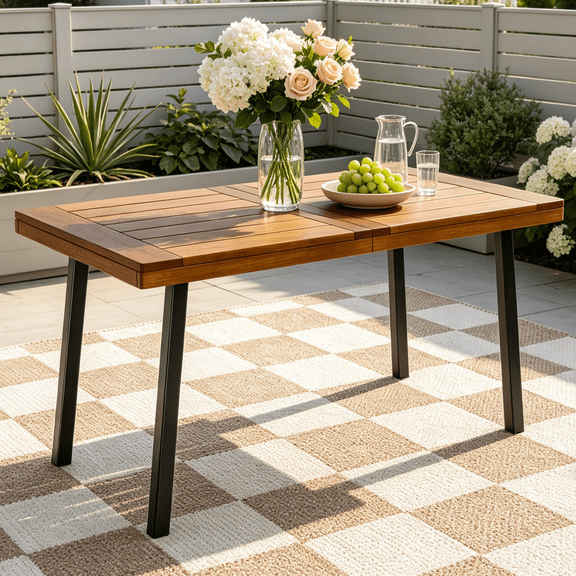 Ktaxon Wooden Rectangular Patio Dining Table, 47.2" Pine Wood Dining Table for 4, Slatted Kitchen Table for Indoor & Outdoor, Waterproof Tabletop, Brown