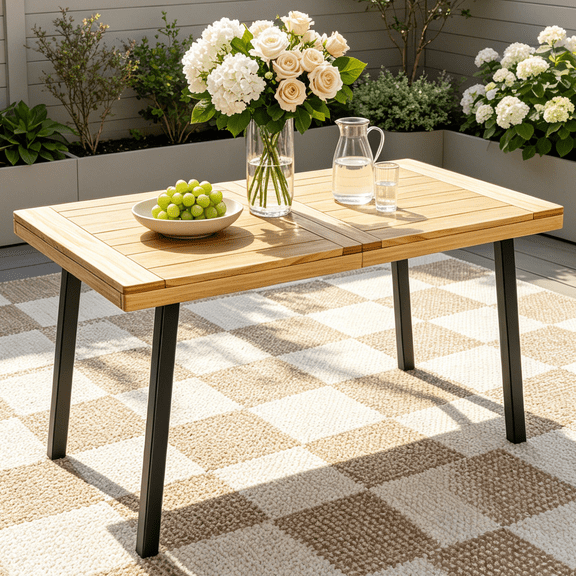 Ktaxon Wooden Rectangular Patio Dining Table, 47.2" Pine Wood Dining Table for 4, Slatted Kitchen Table for Indoor & Outdoor, Waterproof Tabletop, Natural
