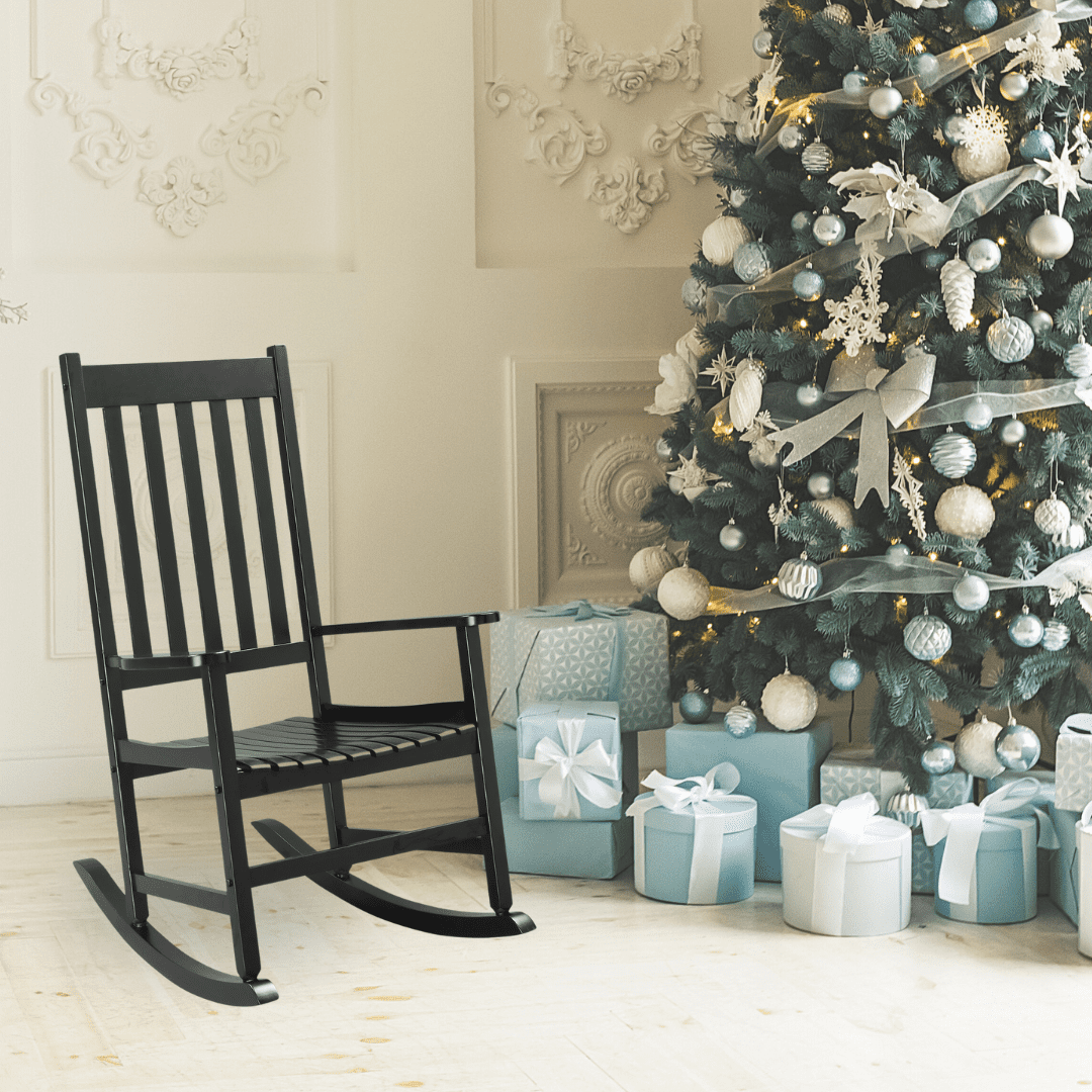 Ktaxon Solid Wood Rocking Chair, Black Indoor/Outdoor Patio Furniture ...