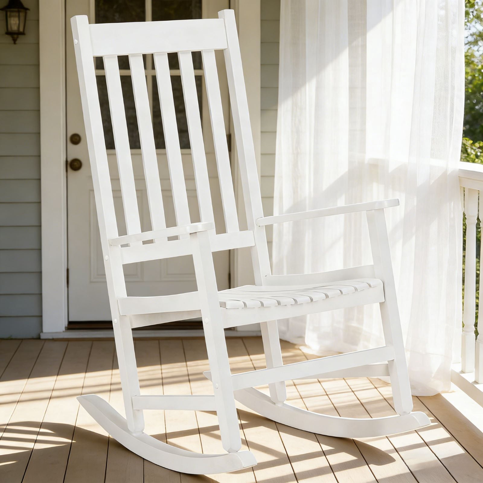 Ktaxon Wooden Rocking Chair for Elderly with High Back , Patio Chair for Outdoors and Indoors, Patio Lawn,Yard, White