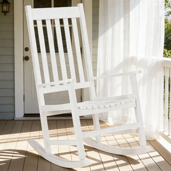 Ktaxon Wooden Rocking Chair for Elderly with High Back , Patio Chair for Outdoors and Indoors, Patio Lawn,Yard, White